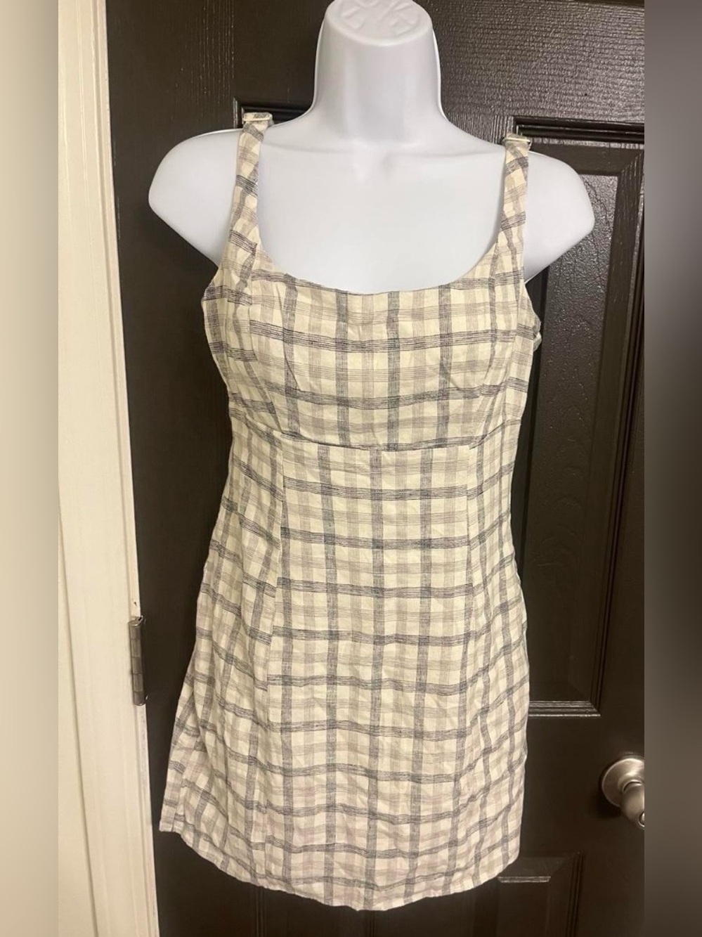 Urban Outfitters Cream and Gray Plaid Mini Dress